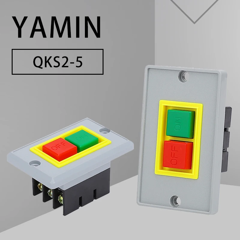 2pcs QKS2-5 On/Off Self Locking Push Button Switch 3 Phase 3P 380V AC 5A Green/Red 2 Position Start-up Bench Drilling Machine