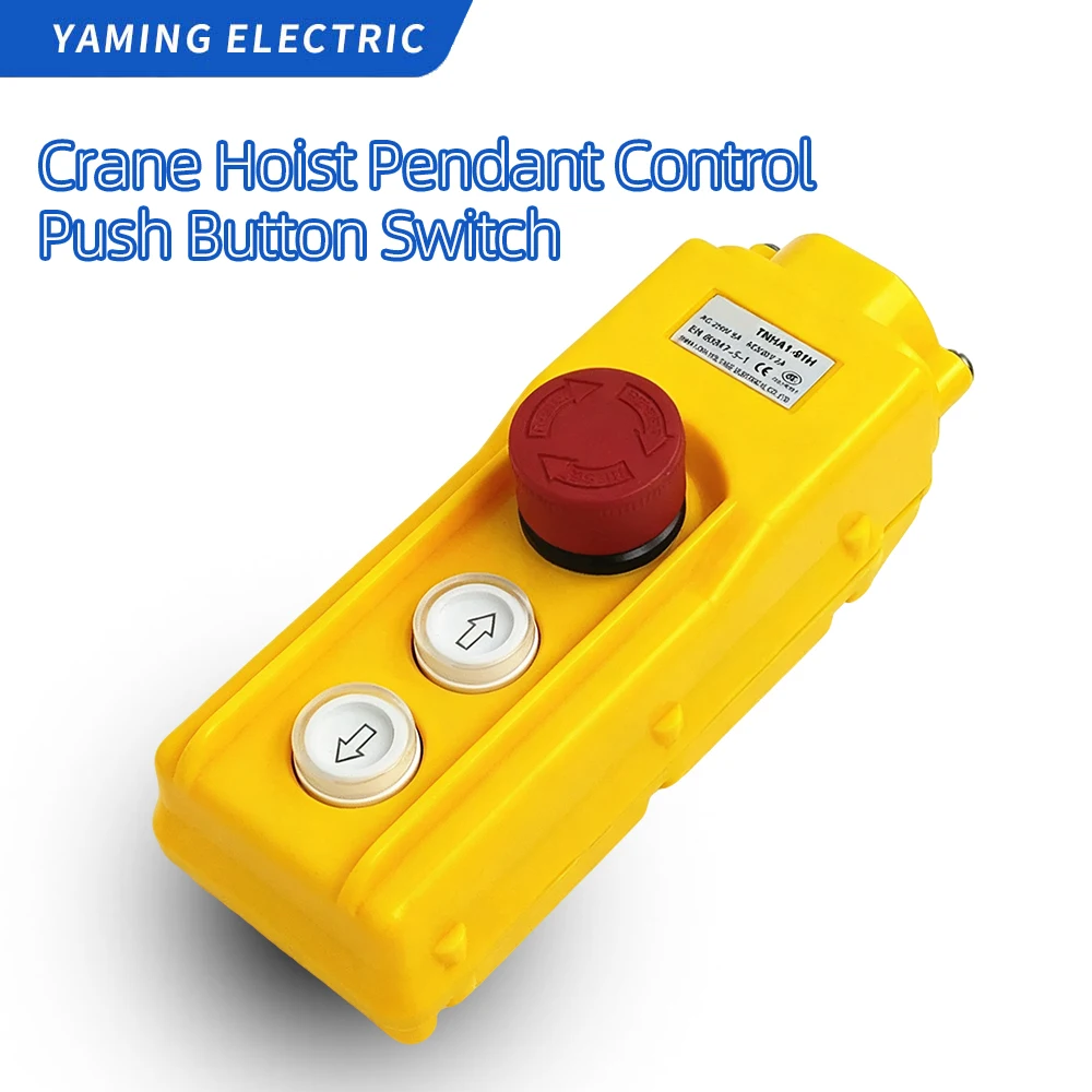 3‑Key Crane Control Pendant Up‑Down Handheld Push Button Switch With Emergency Stop For Electric Hoist Lifting Winch