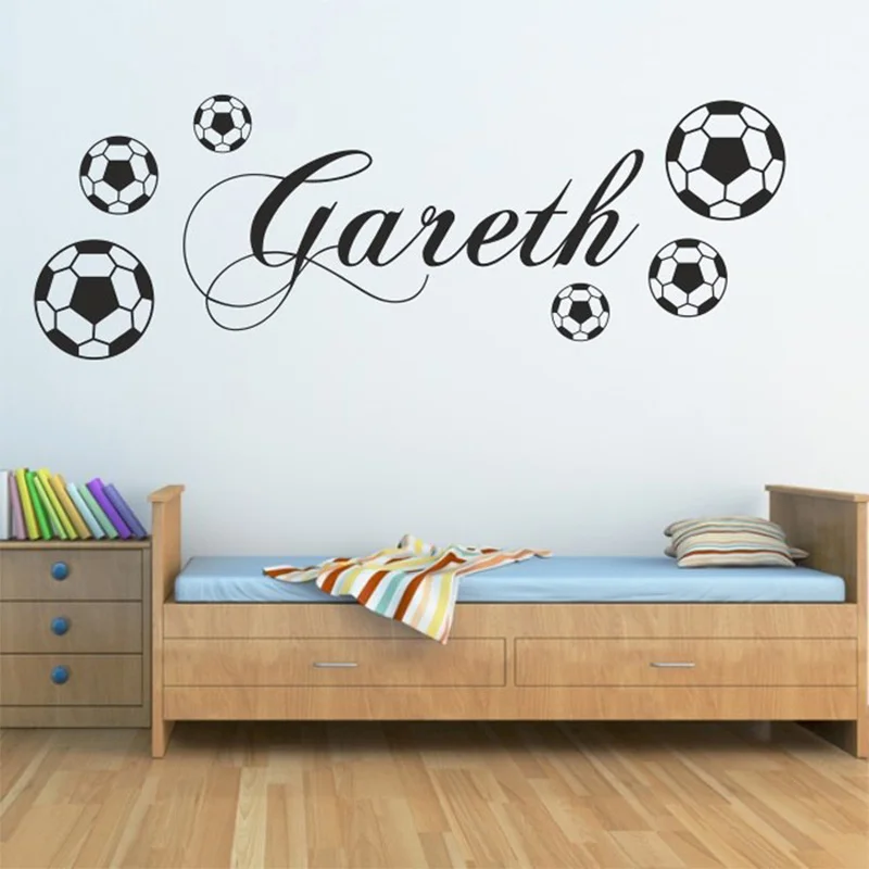 Personalised Boy Name Football Wall Sticker Vinyl Home Decor For Kids Room Bedroom Nursery Decals Removable Mural Wallpaper