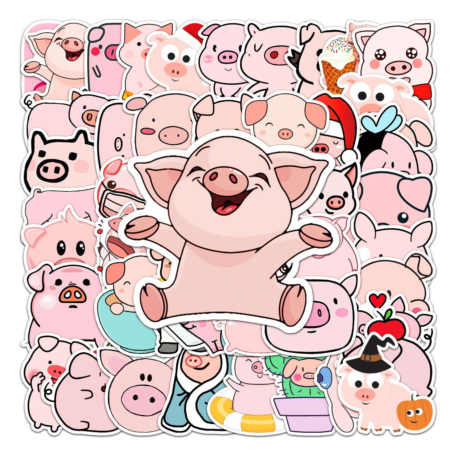 50Pcs Cute Pig Series Cartoon Cute Waterproof Sticker Skateboarding Snowboard Retro Vinyl Sticker