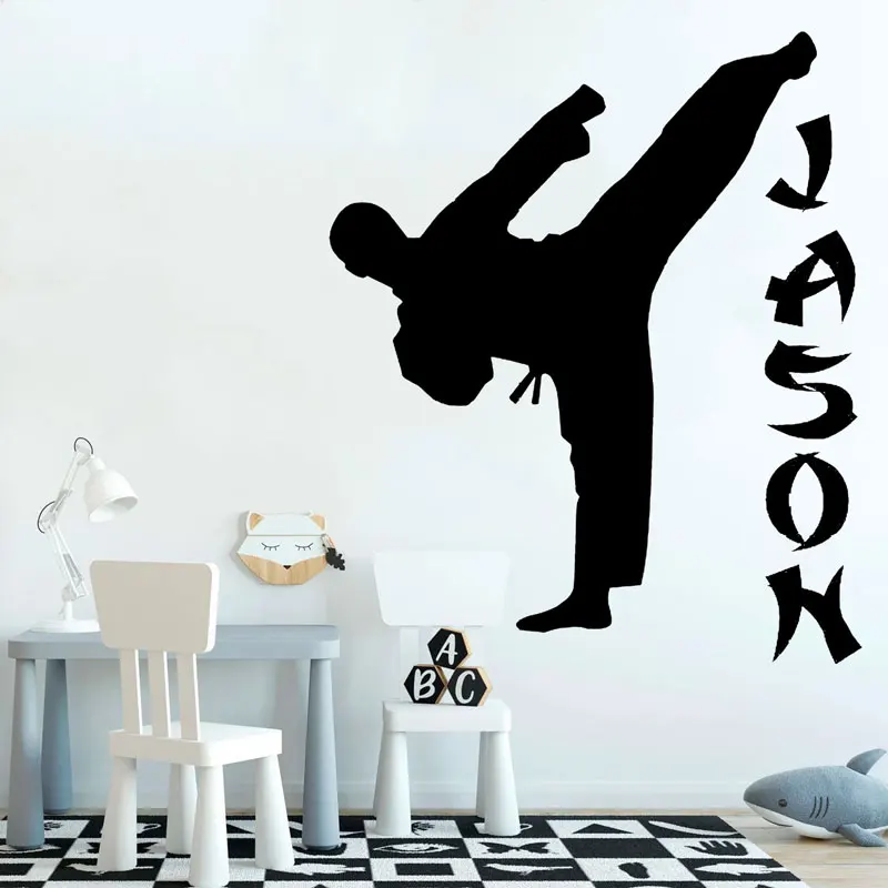 Customizable Name Karate Wall Sticker Taekwondo Karate Hall Boys Teen Activity  Bedroom Home Decor Vinyl Decal Gifts for Kids