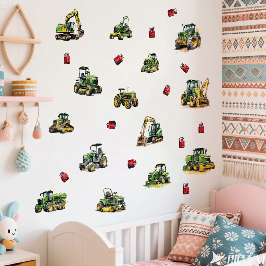Cartoon Tractor Excavator Farm Machinery Wall Sticker Decal Child Room Boys room Kids Baby room Decor Wall Art Home Decoration