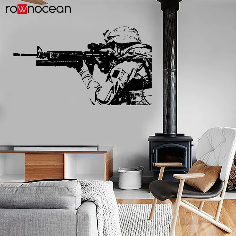Modern War Theme US Soldier Marine Seal Military Wall Sticker Vinyl Home Decor Design Decals Murals Boys Room Wall Poster 3637