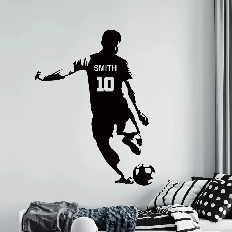 Personalized Soccer Player Name and Number Wall Sticker Vinyl Art Home Decor Kids Boys Room Teens Bedroom Football Decals 3N02