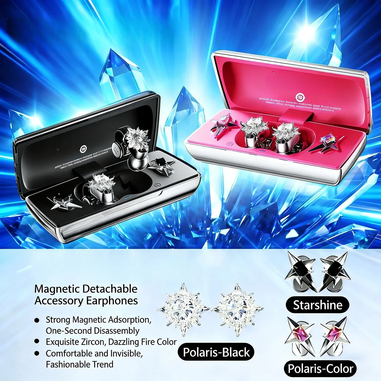 Fashion TWS Wireless Bluetooth Earbuds 2 Pairs Convertible Magnetic Jewelry Earphones HiFi Stereo Luxury Gift For Women Girls