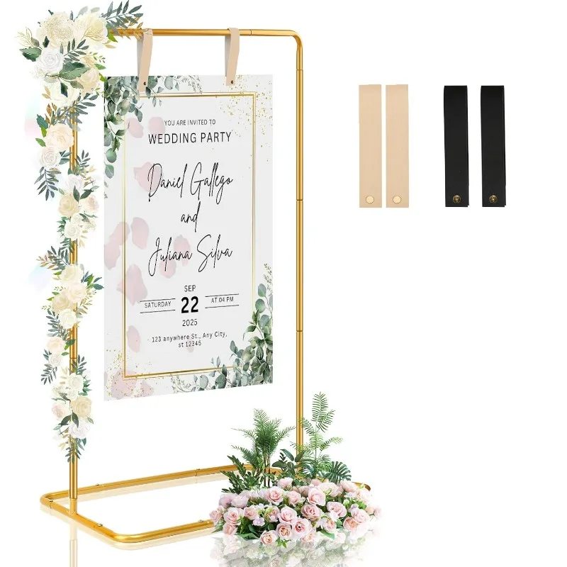 Minimalist Square Welcome Sign Stand, Detachable Metal Poster Display Holder for Wedding Entrance, Party Event Background Decor