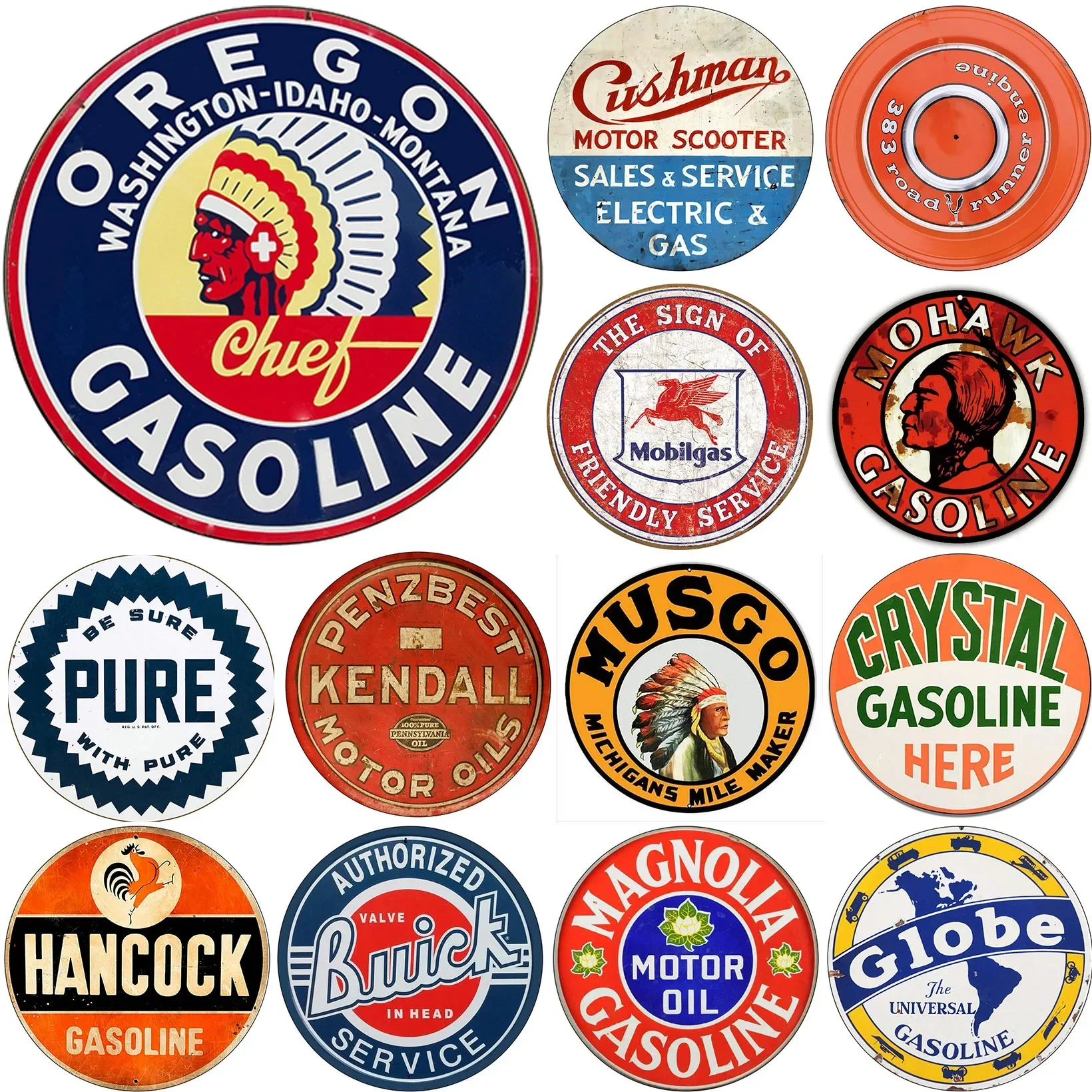 Car Stickers Personality Pure Gas Motor Oil Round Retro Signs  Stickers Vinyl Decal Waterproof Decal Auto Accessory Decoration