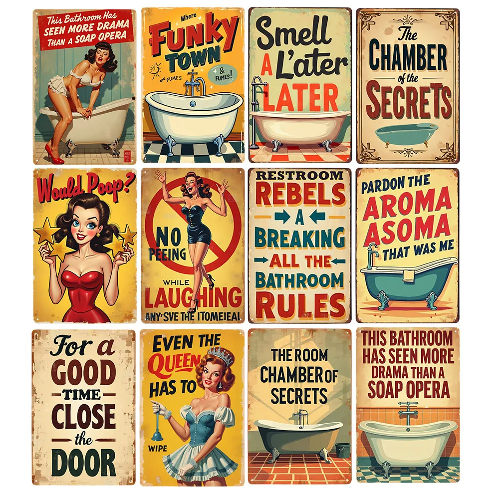 Funny Bathroom Rules Vintage Metal Sign Retro Home Decoration Toilet Wall Art Decor Gift Idea