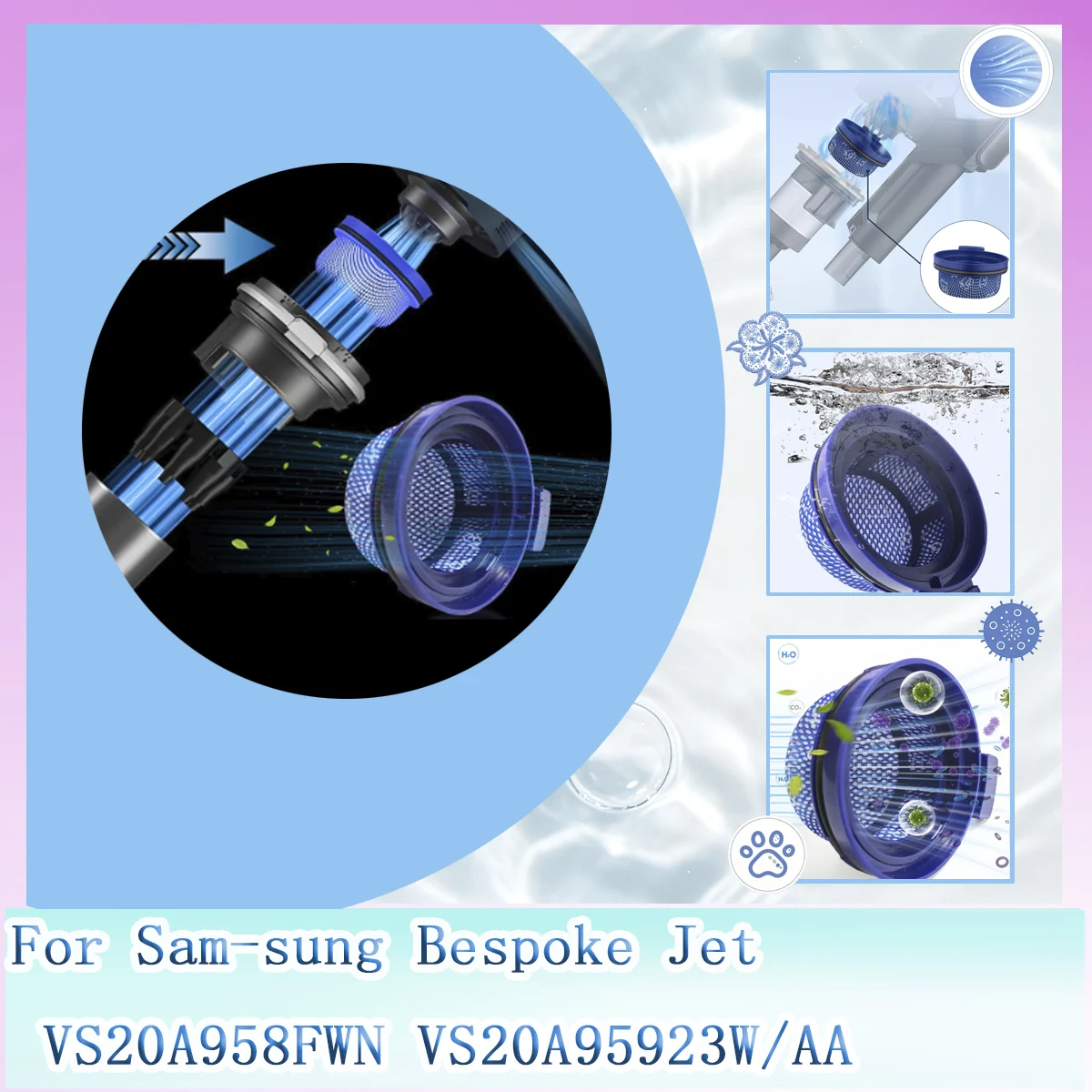 Compatible for Sam-sung Bespoke Jet VS20A958FWN VS20A95923W/AA Vacuum DJ97‑03090A Micro Filter & Dust Bag
