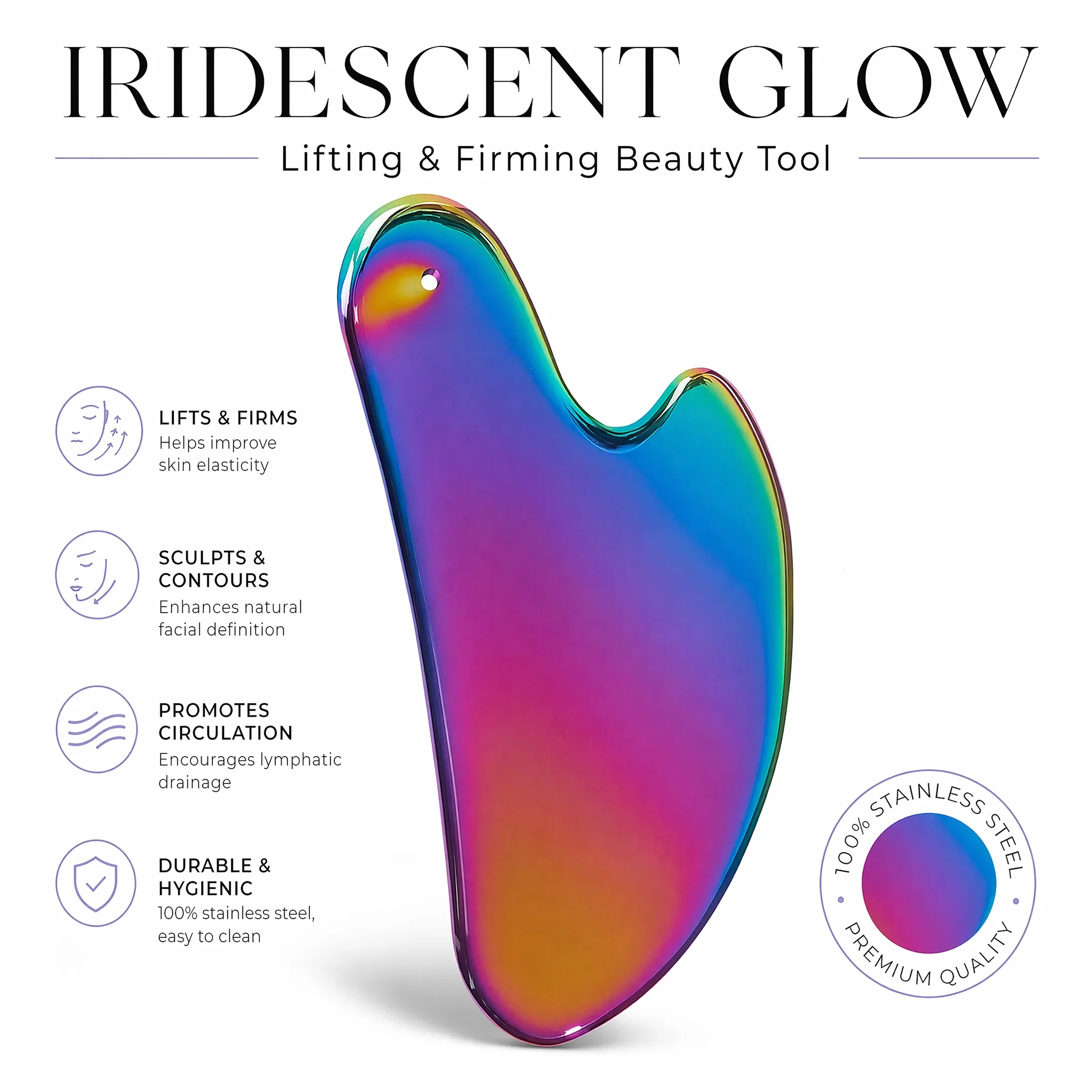 1Pcs Stainless Steel Gua Sha Board Holographic/Black Face Neck Body Massager for Relaxation Lifting Daily Skin Care SPA Tool