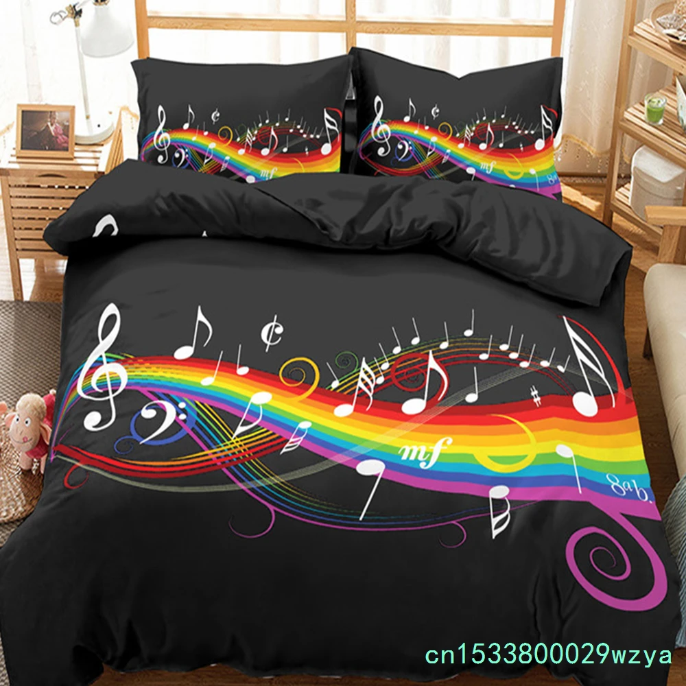 Colorful Music Note Duvet Cover Set King Queen Size Treble Clef Bedding Set Polyester Melody Music Creative Rhythmic Quilt Cover