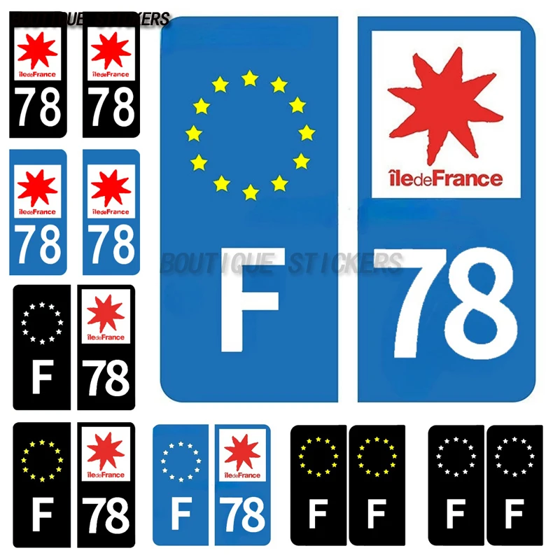 2Pcs Exquisite License Plate Sticker F78 Car Off-Road Vehicle RV Waterproof PVC Sticker in 78 Provinces of Île De France