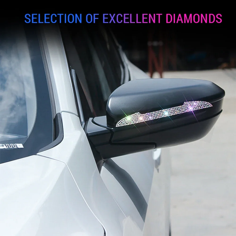 New 2PCS/4PCS Diamond Car Rear View Mirror Sticker Car Decal Sticker Decal Stripe Sticker Bling Pink Car Accessories for  Woman