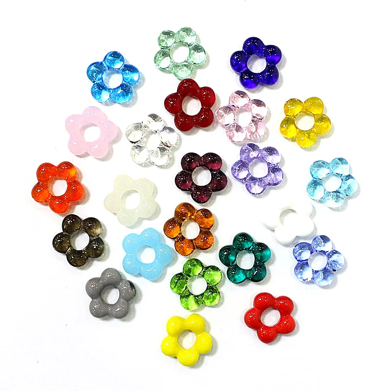 2Pcs Colorful Cute Mini Hollow Glass Flower Charms Pendant DIY Craft Decor Accessories Creative Fashion Compact Gifts for Women