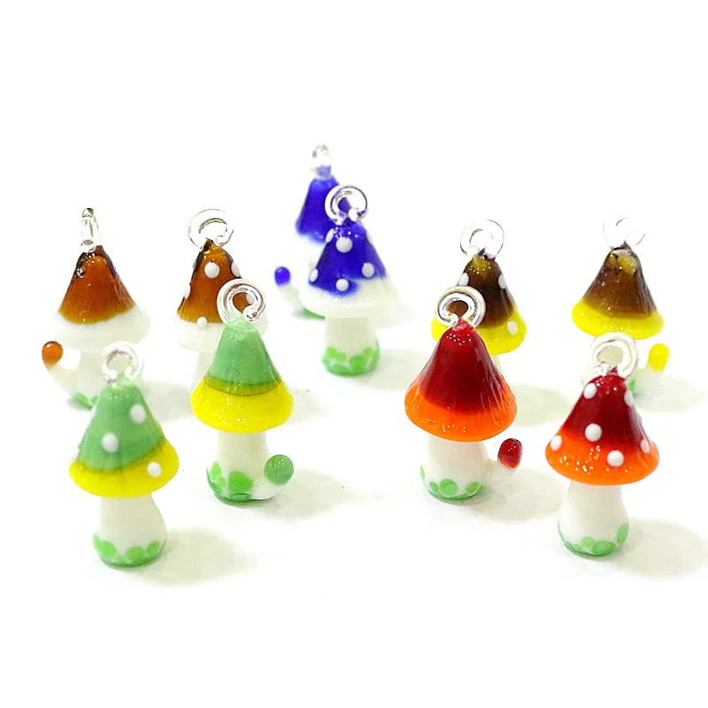 2pcs Creative Cute Miniature Mushroom Charm Glass Pendant Ornament For DIY Jewelry Necklace Bracelet Keychain Making Accessories