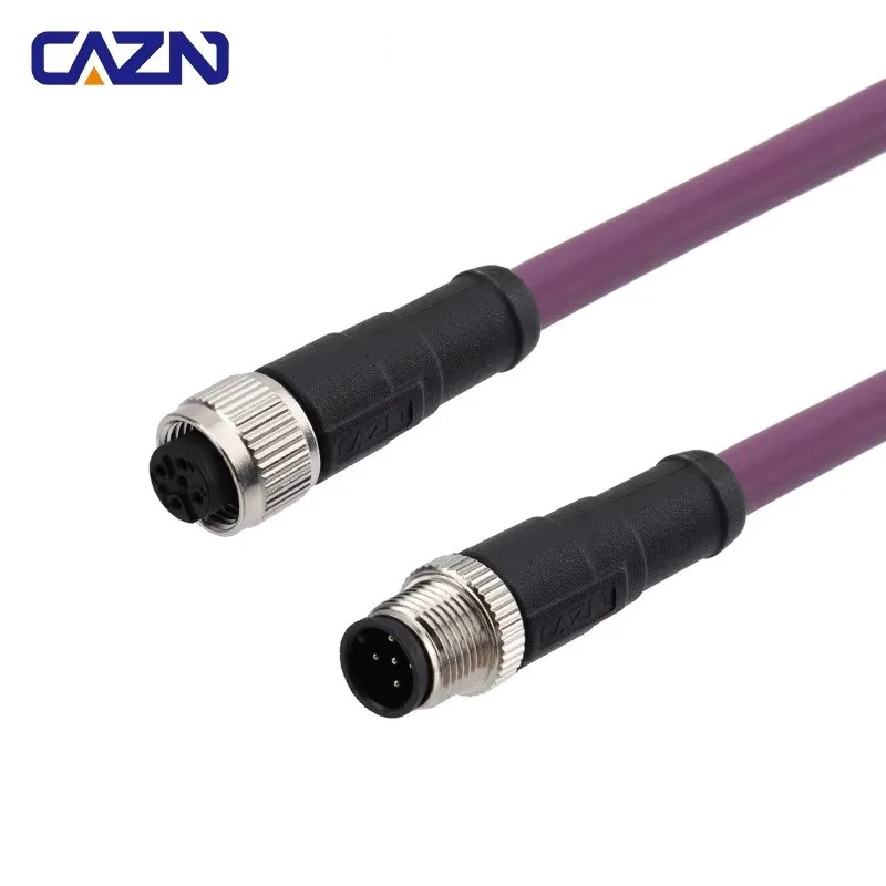 Ethernet M12 Connector 5 Pin A Code Male to Female Purple Jacket Waterproof Cable CANopen Ethernet Cable Connector