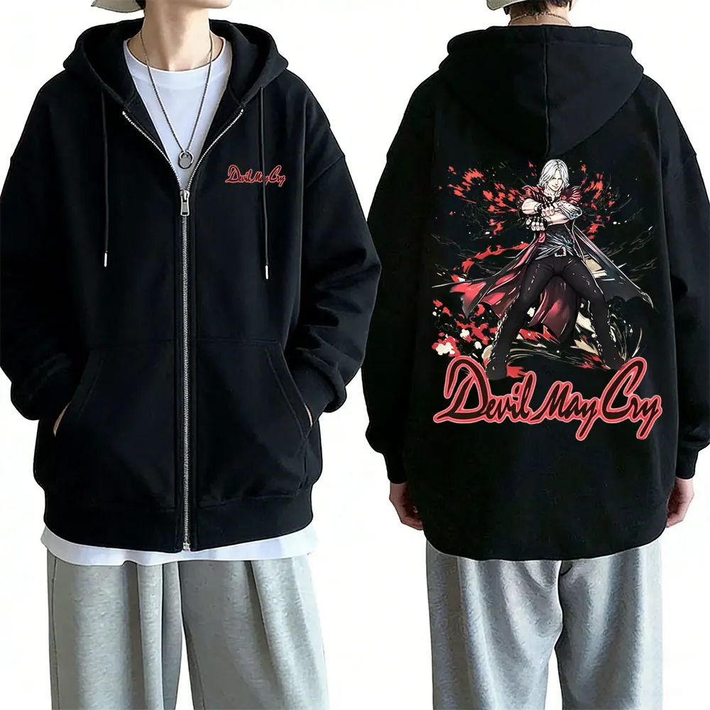 Hot Sale Game Devil May Cry Dante Zipper Hoodie Men Women Fashion Vintage Oversized Streetwear Male Casual Zip Up Jacket Coat