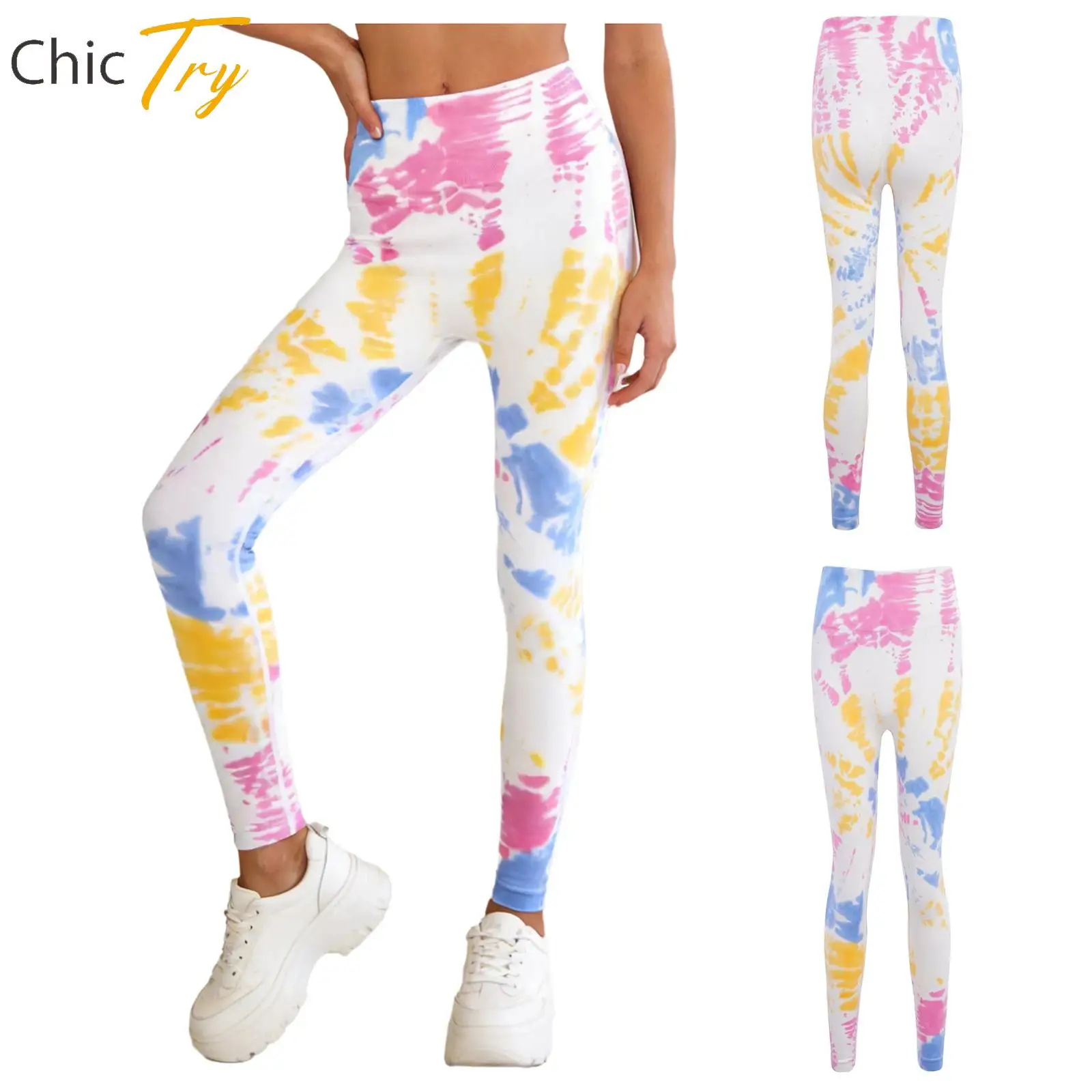 Womens Tie-Dyed Stretchy Gym Yoga Pants High Waist Ruched Back Leggings for Woman Pilates Sports Workout Running Jogging Clothes