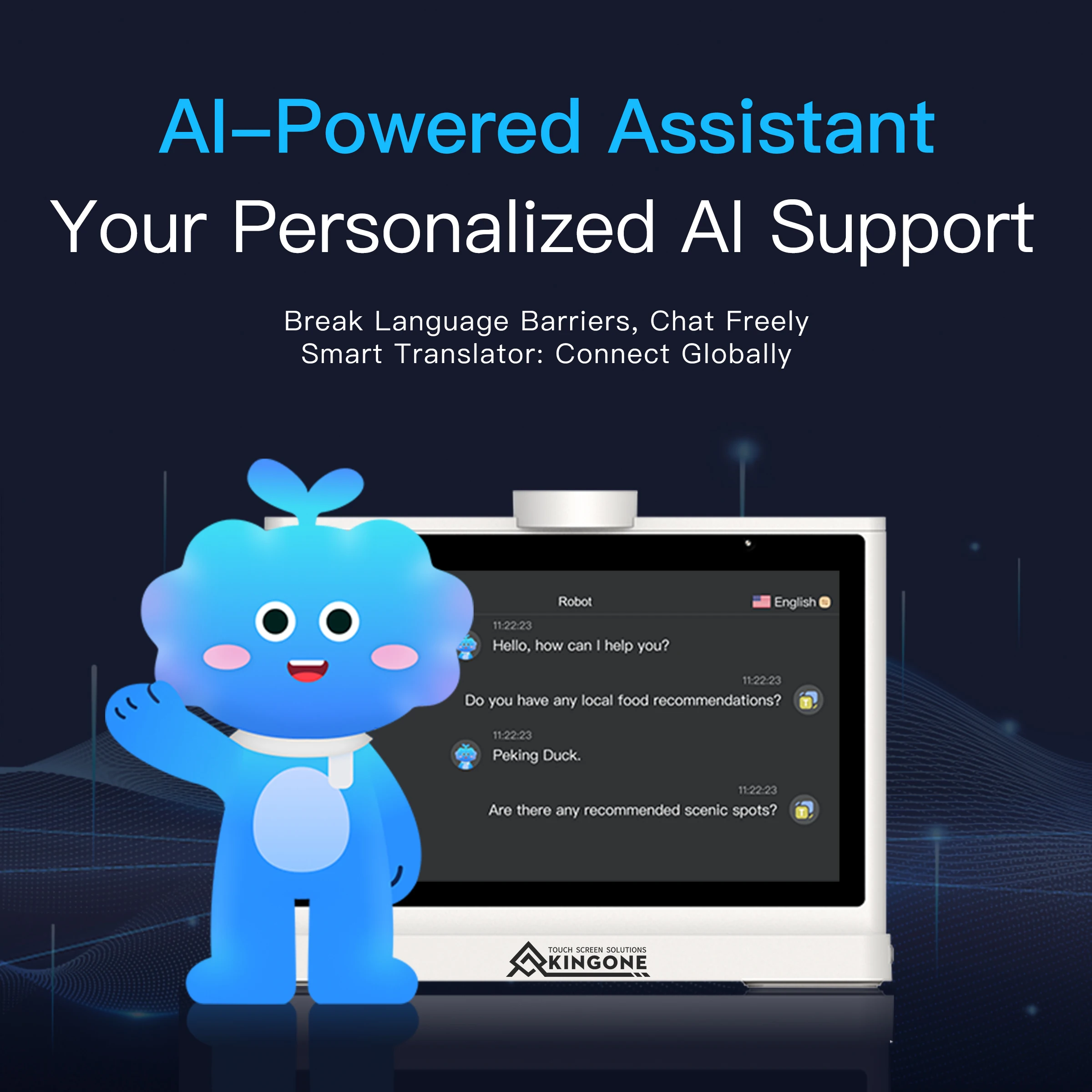 Touch Screen AI Translator Machine Real Time Two Way Voice Translation Supports 37 Languages for Business Travel and Hospitality