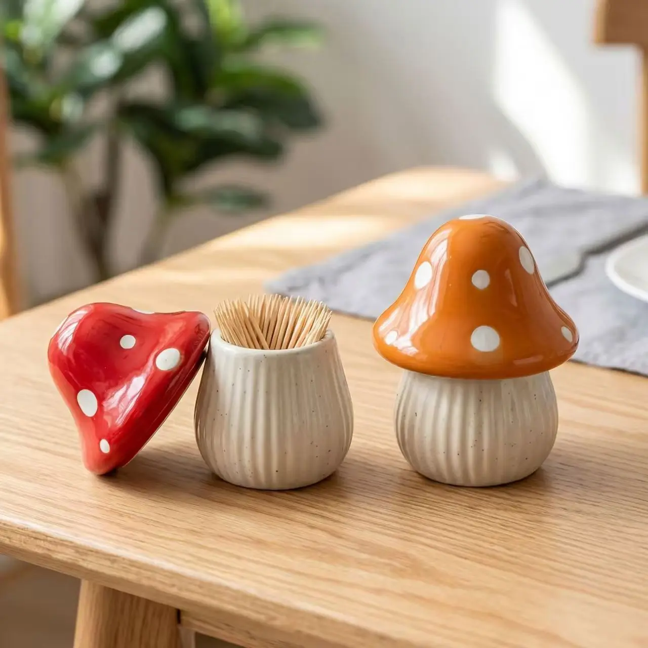 Cartoon Mushroom Ceramic Storage Jars Home Desktop Toothpick Holder Cotton Swab Organizer Kitchen Bathroom Decoratives Container