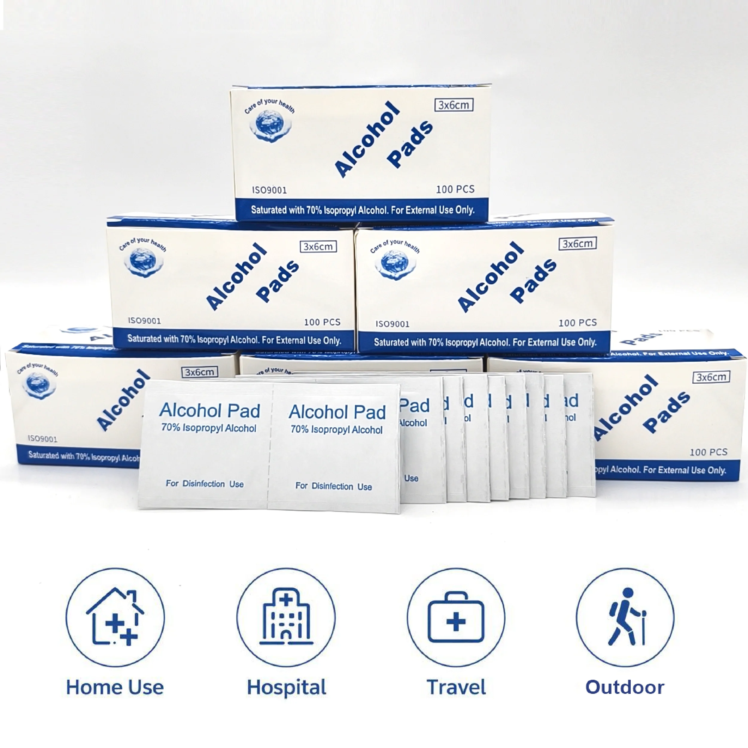 100pcs 3x6cm Portable Isopropyl Prep Pads Disinfectant Swabs Wipes 70% Isopropyl Alcohol Content for Antiseptic Skin Cleaning