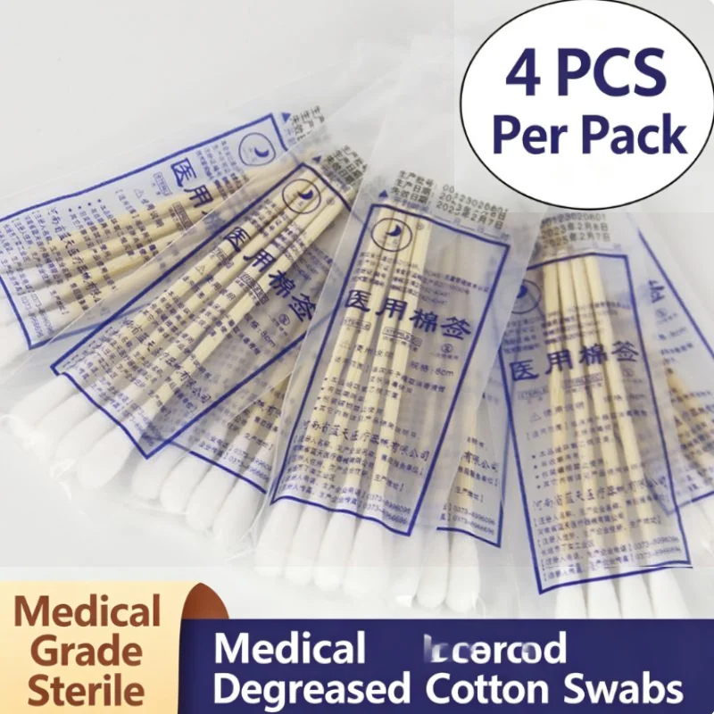 Disposable Sterilized Medical Cotton Swabs 10cm Single Head Degreased Cotton Sticks Home Wound Dressing Medication Application