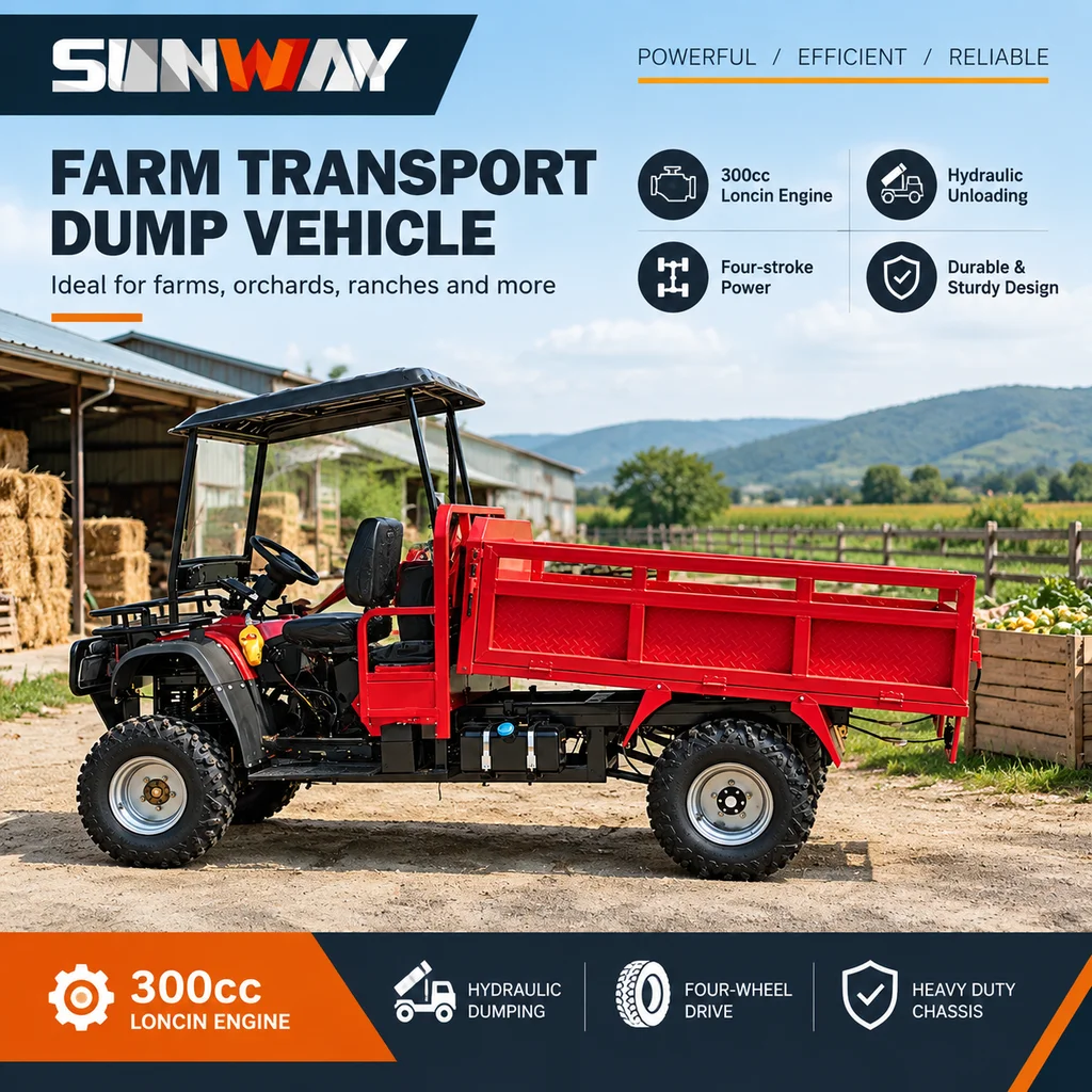 Blue Farm Utility Dump Truck Steel Cargo Box Hydraulic Tipping Vehicle with 300cc Water Cooled Engine