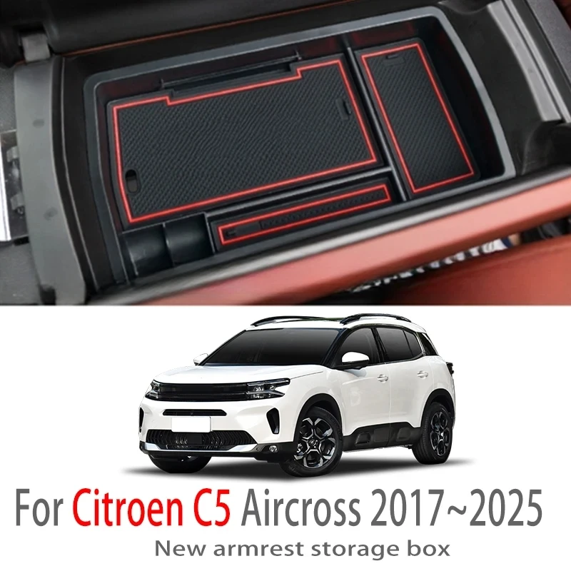 Car Accessories For Citroen C5 Aircross 2017~2025 Center Console Armrest Storage Box Multifunctional Storage Auto Interior Parts