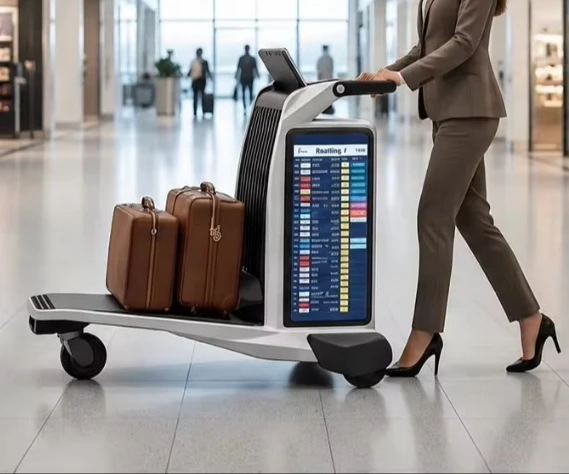 Smart Airport Trolley, Equipped with a Triple-screen Advertising Display (27/27/14 Inches)