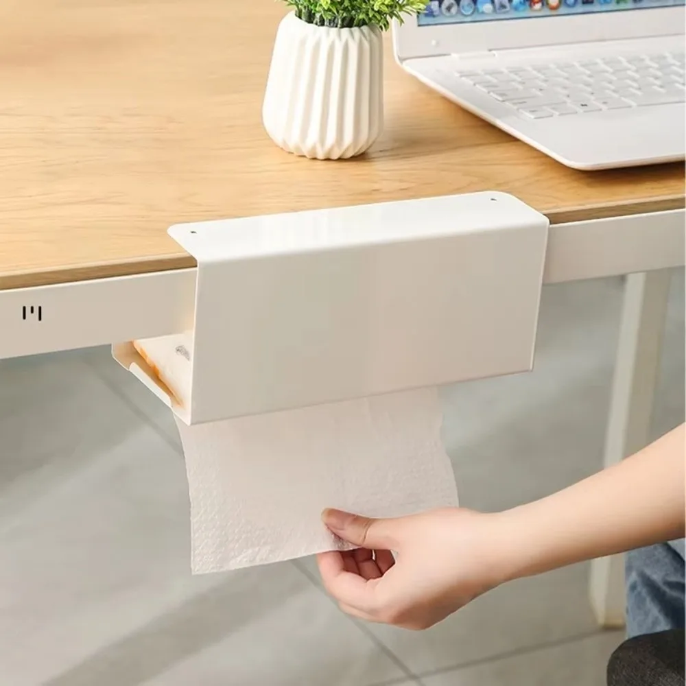 Convenient Iron Material Tissue Box Holder Strong Load-bearing Drill-Free Installation Under Cabinet Holder Storage Rack Desk