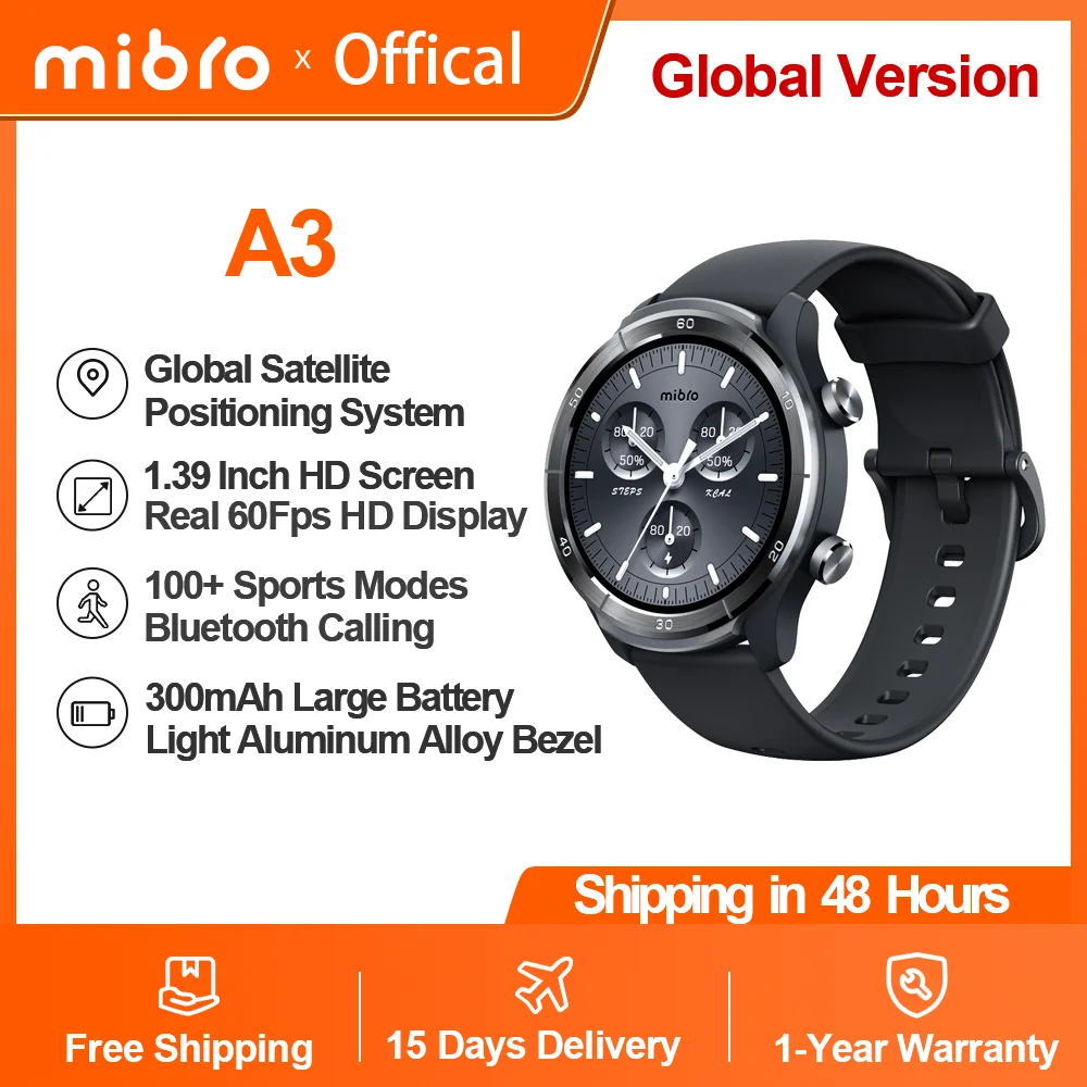 Mibro A3 Smartwatch Super Light Design GPS Positioning Bluetooth Calling 1.39'' Screen Health Monitor Sport Watch For Men Women