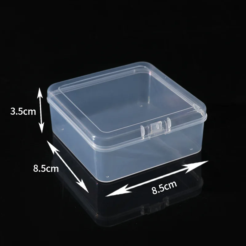 10PC 8.5cm Square Plastic Box With Hinged Lid Small Transparent Case Storage Box Dustproof Strong Jewelry Storage Container