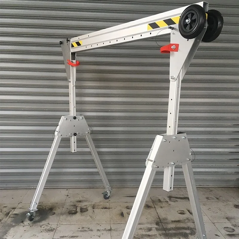 Foldable Medium Mobile Aluminum Alloy Gantry Crane Manual Push Portable Lifting Frame Workshop Light Hoisting Handling Equipment
