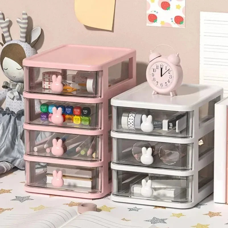 Clear Stacking Drawer Organizer Multi-Tier PP Storage Box Cartoon for Office/Beauty Products, Modular Desktop System