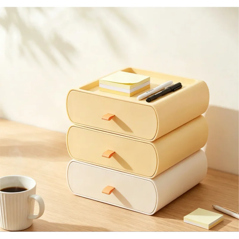 Drawer Type Desktop Storage Box, Large Capacity Desk Organizer Rack, Stationery Container for Home, Office, Dorm & Students