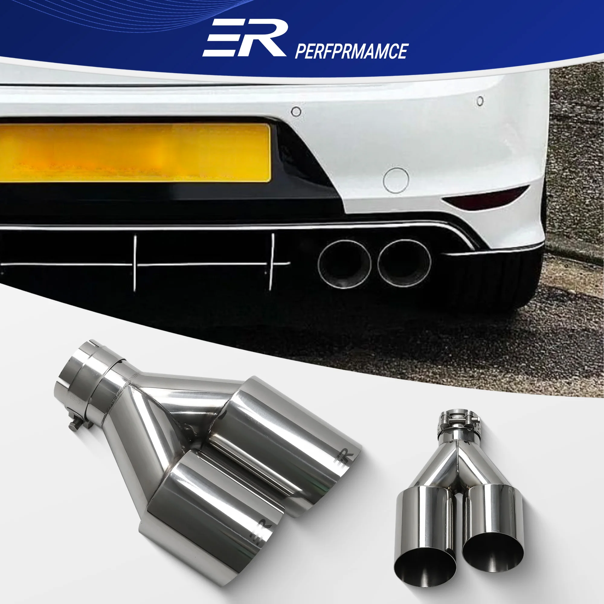 ER Universal Dual Exhaust Tips Stainless Exhaust System Upgrade Pupular Car Muffler Tailpipe Double Nozzle
