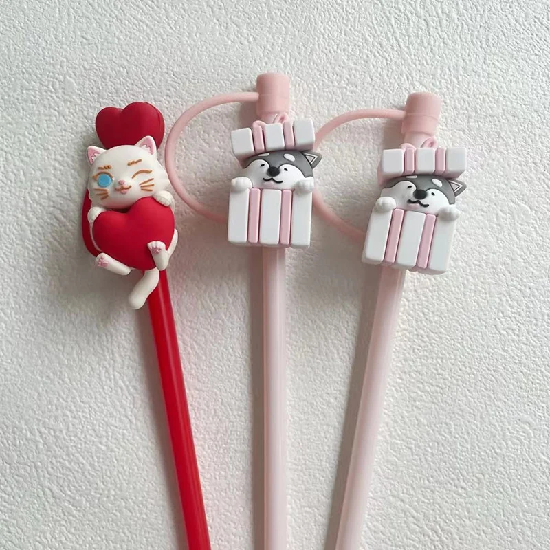 Cute Silicone Straw Cover With 7-8mm Straw Brush Dust Proof Heat-resistant Silicone Plug Cap Drinking Water Cup Accessorie