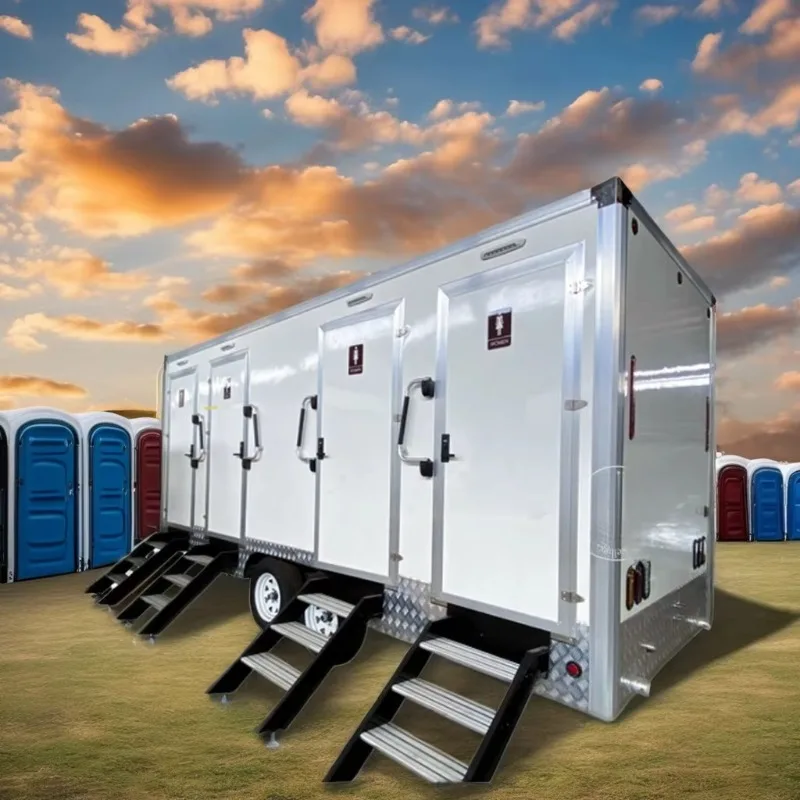 Customized Durable Mobile Triple Room Portable Toilet Trailer Divisible Male Female Spaces for Home Office Shop Construction