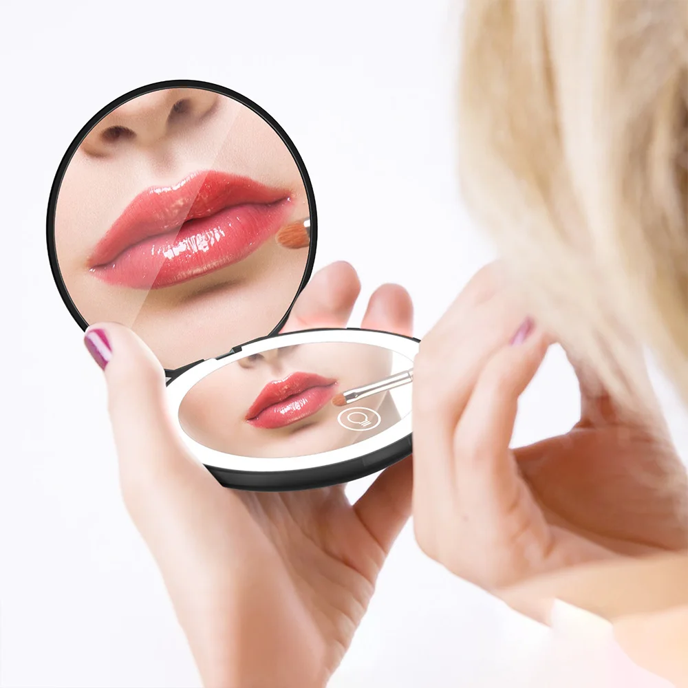 Pocket Mirror With Led Light Compact Makeup Mirror Small Mirrors Wholesale Mini Hand Folding Cute Mirror With Magnification