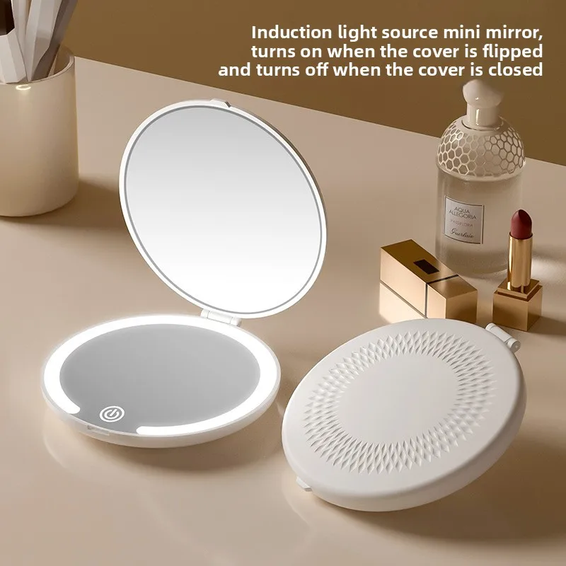 Portable Rechargeable LED Lighted Makeup Mirror Flip-On Sensor Compact Pocket Mirror for Women Daily Travel Cosmetics