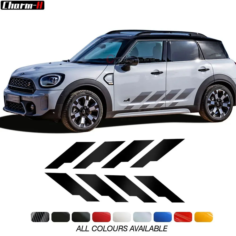 2pcs Car Styling Side Skirt Racing Stripes Decals Decor Sticker Graphics for Mini Cooper Countryman F60 2017-Present