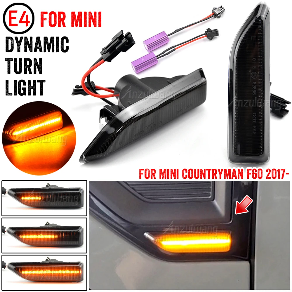 2Pcs For MINI Countryman F60 2017 2018 2019 2020 2021 Smoked Dynamic Sequential LED Side Marker Light Flowing Turn Signal Lamp