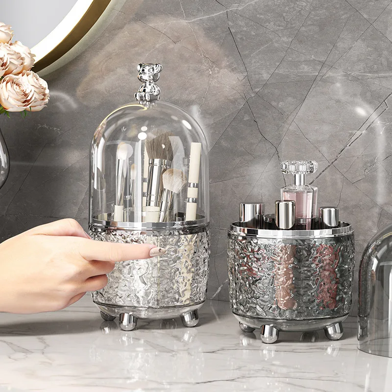 360° Rotating Dustproof Makeup Brushes Organizer Holder Portable Cosmetic Organizer for Vanity Desktop Cosmetics Storage Box