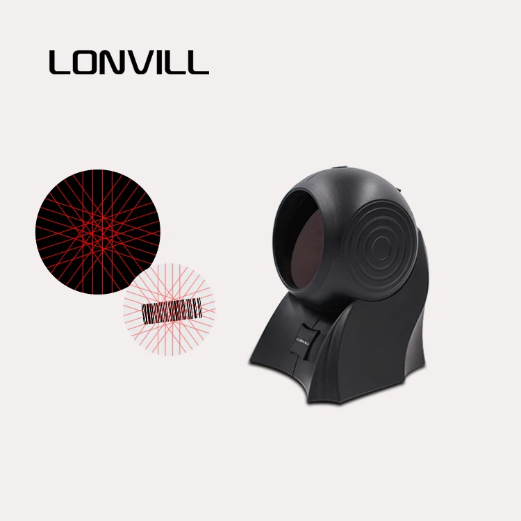 LONVILL Support Multilingual Keyboard 2d Desktop Code Scanner Wired USB Wide Scan Angle Hands Free Supermarket Barcode Scanner