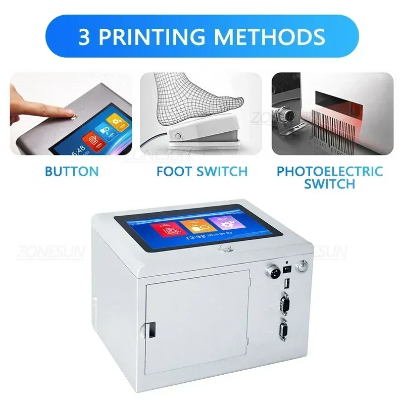 ZONESUN ZS-TIP127 Tabletop Inkjet Printer 12.7mm Multilingual Coding Machine TIJ Expiry Date QR Barcode Batch Coder for Plastic