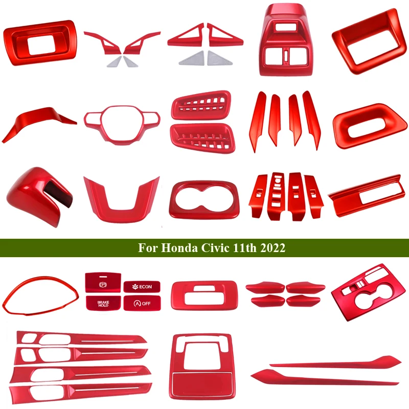 For Honda Civic 11Th Gen 2022-2026 Dash Board Trim Instrument Panel Dashboard Cover Strips Frame Car Interior Accessories Red