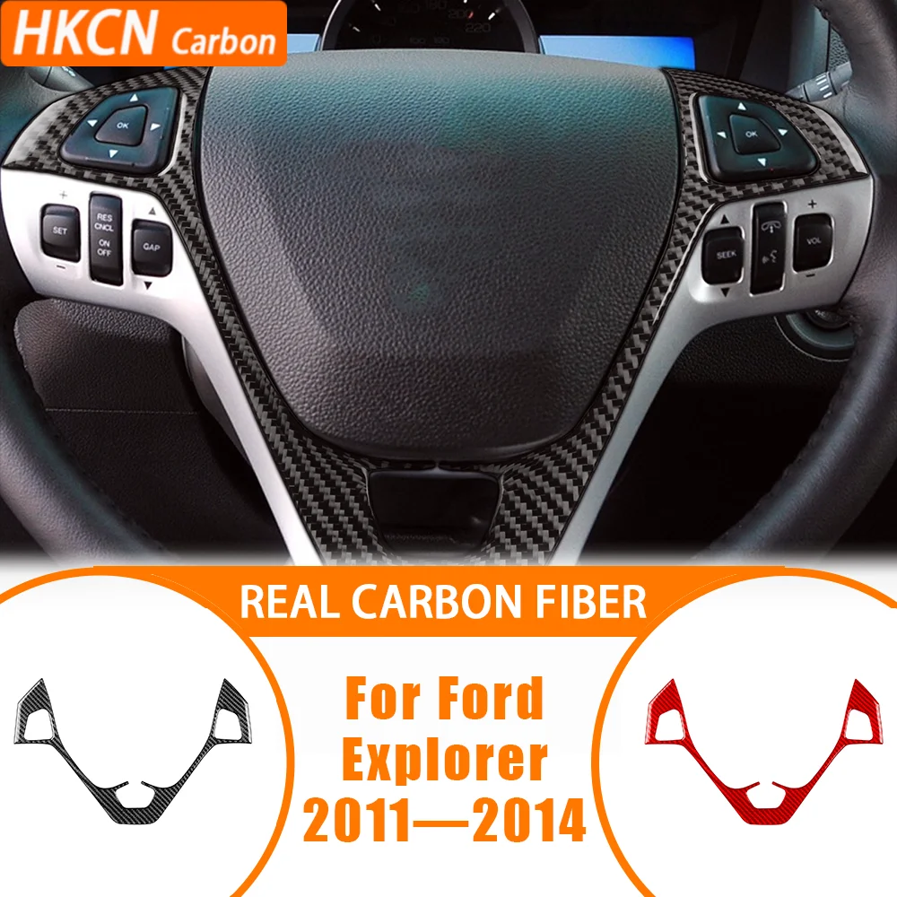For Ford Explorer 2011—2014 Car Accessoreis Carbon Fiber Steering Wheel Button Panel Interior Cover Trim Sticker Modification