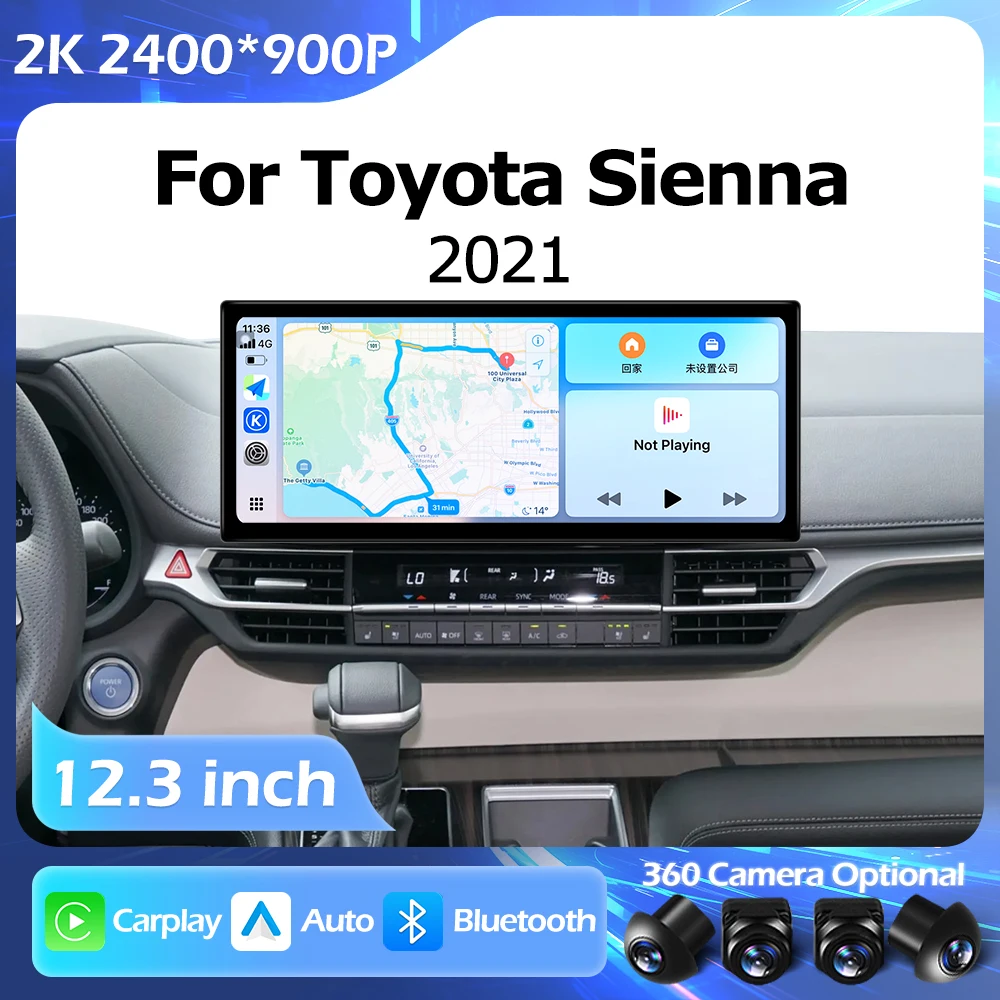 Android OS 2400*900P 12.3 inch For Toyota Sienna 2021 Car Radio Multimedia Video Player Navigation GPS Auto Carplay Bluetooth