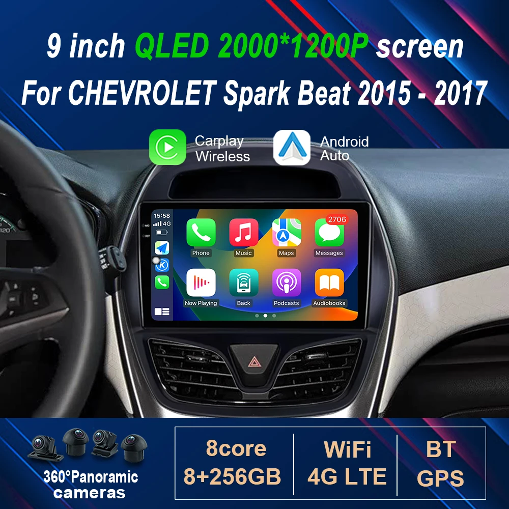 Android Intelligent System Wireless Carplay for CHEVROLET Spark Beat 2015 2016 2017 DSP Stereo Cooling Fan QLED IPS Screen WIFI