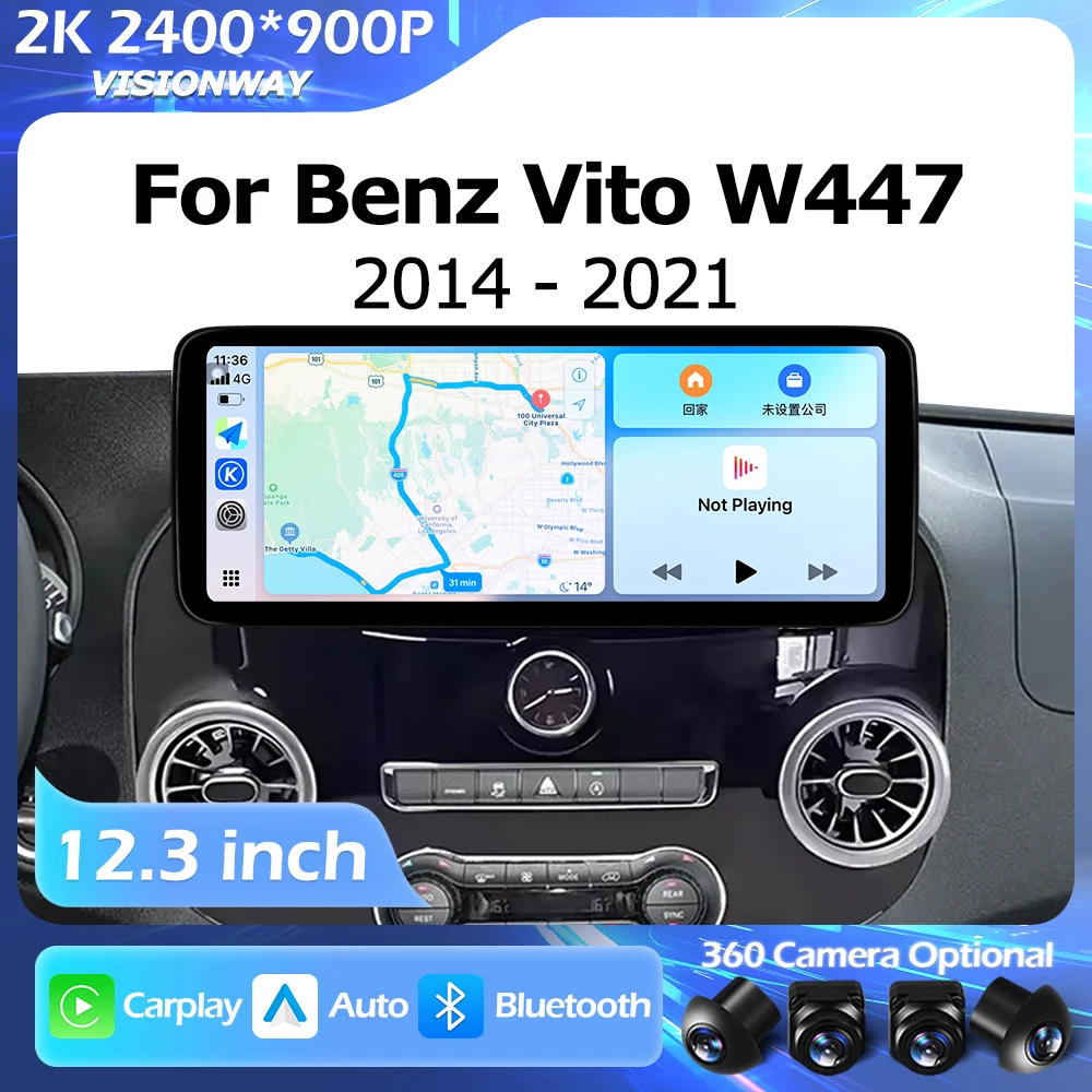Android OS 12.3 inch For Benz Vito W447 2014-2021 QLED 2400*900P Multimedia Video Player GPS Auto Carplay Bluetooth WIFI